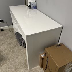 White Polished Office Desk - 2 drawers 