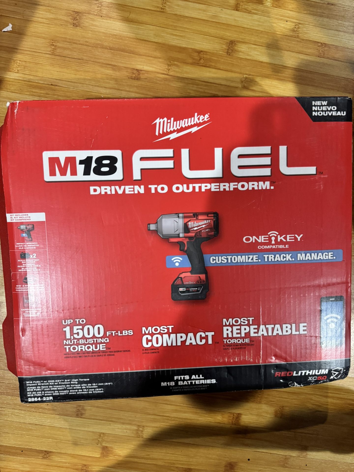 M18 FUEL ONE-KEY 18V Li-Ion Brushless Cordless 3/4 in. High-Torque Impact Wrench with Friction Ring, Resistant Batteries