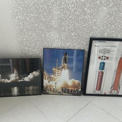 3 Framed Rocket Launch Space Posters