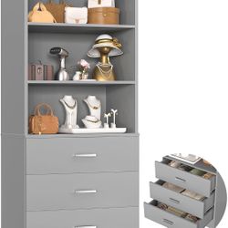 23.6" Closet Drawers System, Wood Closet Organizer System with 3 Drawers, Modular Small Walk-in Closets Storage Unit, Grey (23.6" L x 13.8" W x 71" H)
