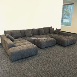 Oversized Lounge Style U-Shape Modular Double Chaise Sectional Sofa Couch with Ottoman