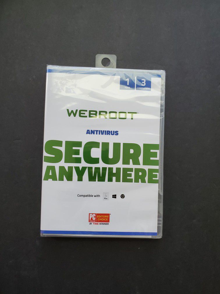 Webroot Antivirus Secure Anywhere
* 3 computers
* 1 year
* new never used or opened