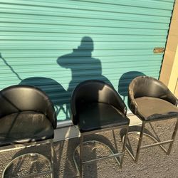 Three Black Leather Counter Stools