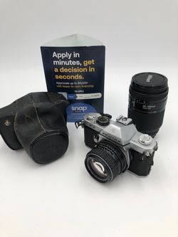 Pentax K2 35mm film camera with 50mm f1.4 and 35-135mm lens with leather case