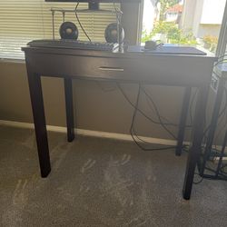 Dark Wood Desk with Drawer w/ Adjustable Chair and Monitor
