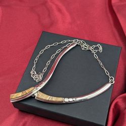 Vintage Navajo Signed Sterling Silver Y Drop Necklace 