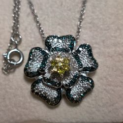 Multicolor Diamonds Flower Necklace 
