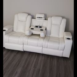 2 Piece Cream Leather Couches