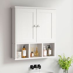 New Bathroom Medicine Cabinet, Wall-mounted Storage Cabinet with Adjustable Partitions, with 3 Open Shelves for Bedroom Organizer or Laundry  New in b