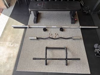 Olympic Barbell, EZ Curl Bar, and Pull-Up Bar Set