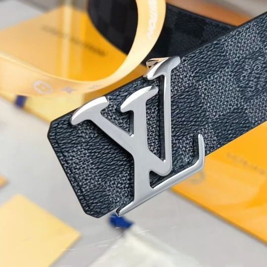 LV Men's Tessellated Silver Buckle Belt Width 4cm