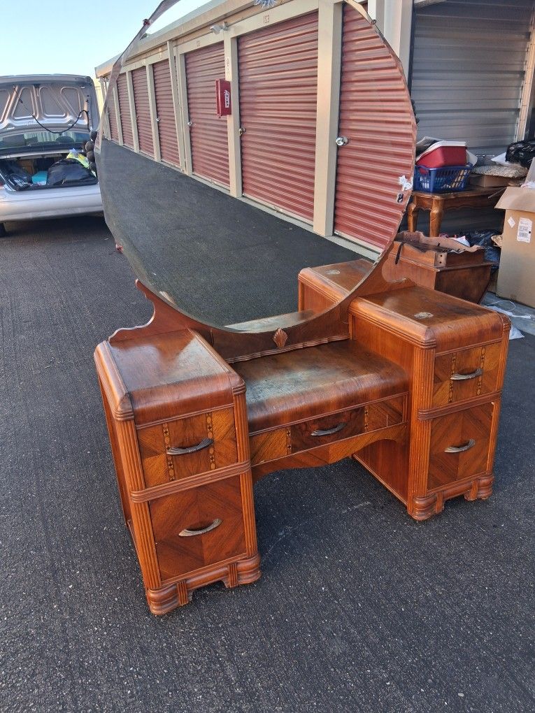 1928 Antique Vanity With Original 16- Sided  Mirror.