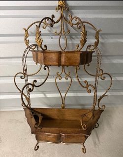 Mid 20th Century Tall Italian Two-Tier Gilt Wood and Wrought Iron Wall Planter