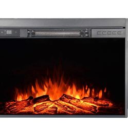 Barton 1500W Electric Insert Fireplace 3D-Flame Stove Adjustable Flame Timer Heater Firebox Logs with Remote Control, Black Insert Size	25"(W) x 18"(H