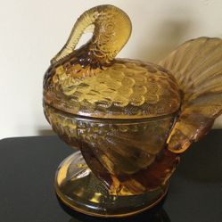 Amber Glass Turkey Candy Dish - Add To Your Thanksgiving Table!
