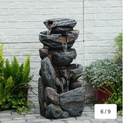5-Tiered Rock Water Fountain Outdoor Garden - 31.5”Waterfall Fountain