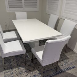 Modern White Gloss Dining Table Set – 6 Chairs with Covers 