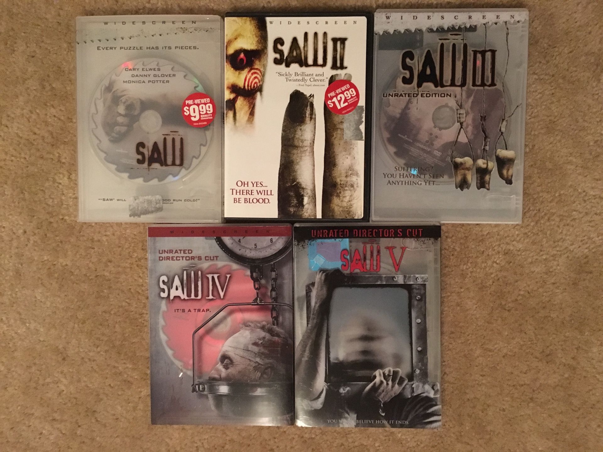 Saw DVDs 1-5