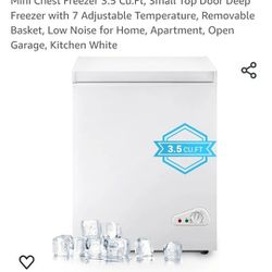 Mini Chest Freezer 3.5 Cu.Ft, Small Top Door Deep Freezer with 7 Adjustable Temperature, Removable Basket, Low Noise for Home, Apartment, Open Garage,