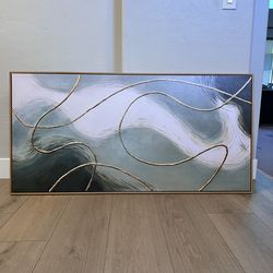 58x29 EXTRA LARGE Wood Framed Sage Green/White/Gold Abstract Canvas Artwork Wall Art