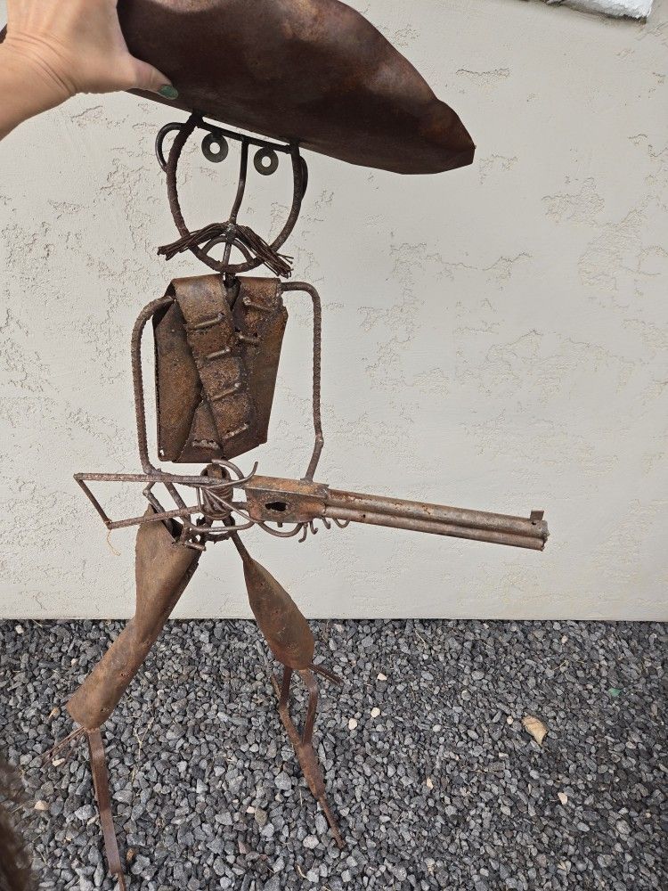 Metal Bouncing Cowboy Yard Art Outdoor Decor Rustic