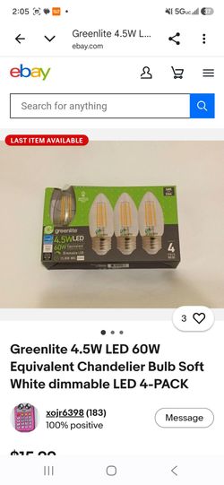 GREENLITE 4.5 W LED 60W EQUIVALENT  CHANDELIER  BULB SOFT  WHITE DIMMABLE LED 4-PACK