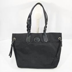 Dooney & Bourke Black Braided Handle Nylon Shopper Tote Bag with Red Lining 