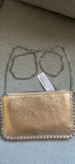 ZARA Gold Metallic Studded Crossbody Chain Bag Convertible Clutch Purse