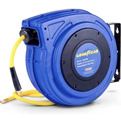Goodyear Air Hose Reel Retractable 3/8" Inch x 65' Feet Flex Hybrid Polymer Hose 300 PSI