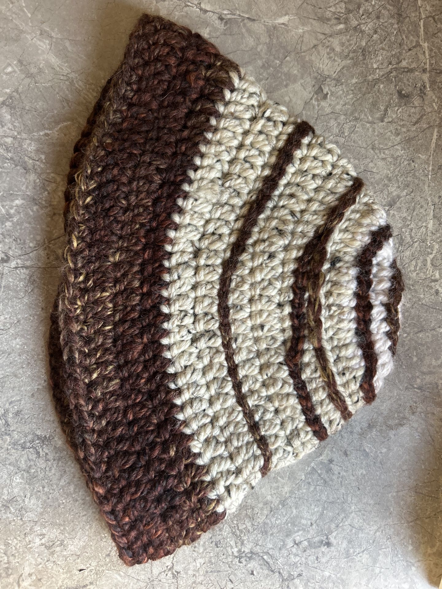 Hand Crochet cinnamon, bun, bucket hat