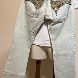 Robin Denim Distressed Jeans Pants Studded Size 32 
