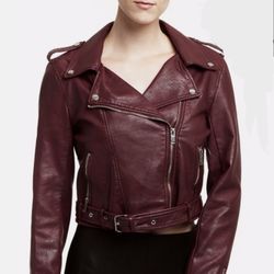 Romeo+Juliet Woman’s Leather Moto Jacket, - Color: Red Wine, - Size: Small, - NWT