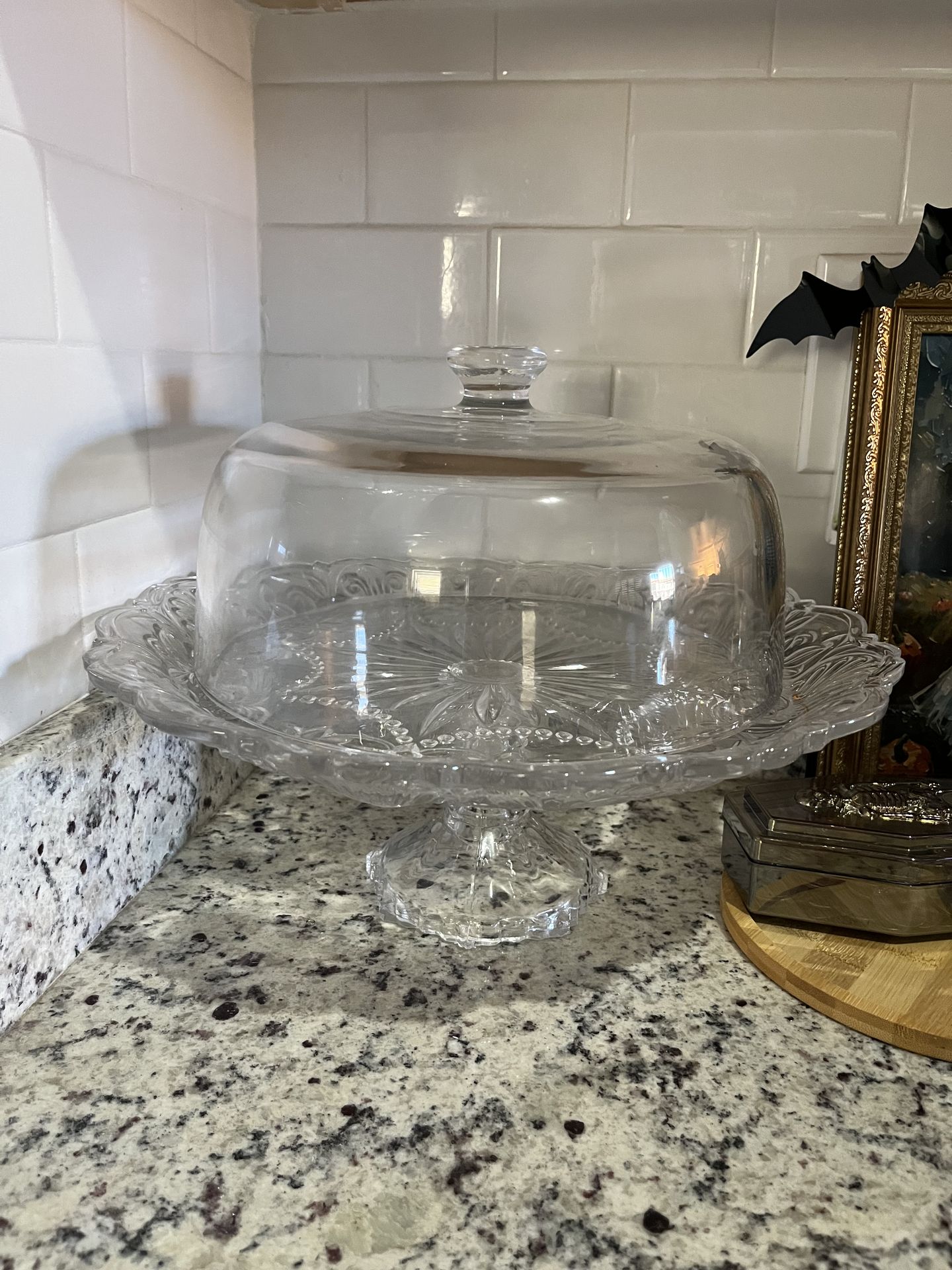 Crystal cake stand punch bowl