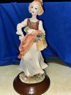 9 inch Painted Alabaster Girl Figurine Imported From Greece