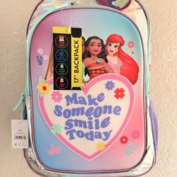 Disney Princess "Make Someone Smile Today" Disney Girls' 17" Iridescent Light Up Backpack, Light Pink
