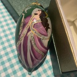 NIB Blown Glass Ornament With Inside Painted Angel
