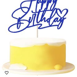 Happy Birthday Cake Topper, Birthday Cake Decorations, Perfect Keepsake for your family and friends, Photo Booth Props (Dark blue)