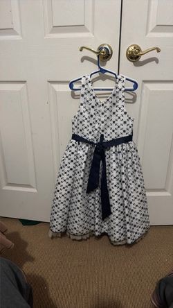 Girls White Navy Embroidered Formal Dress