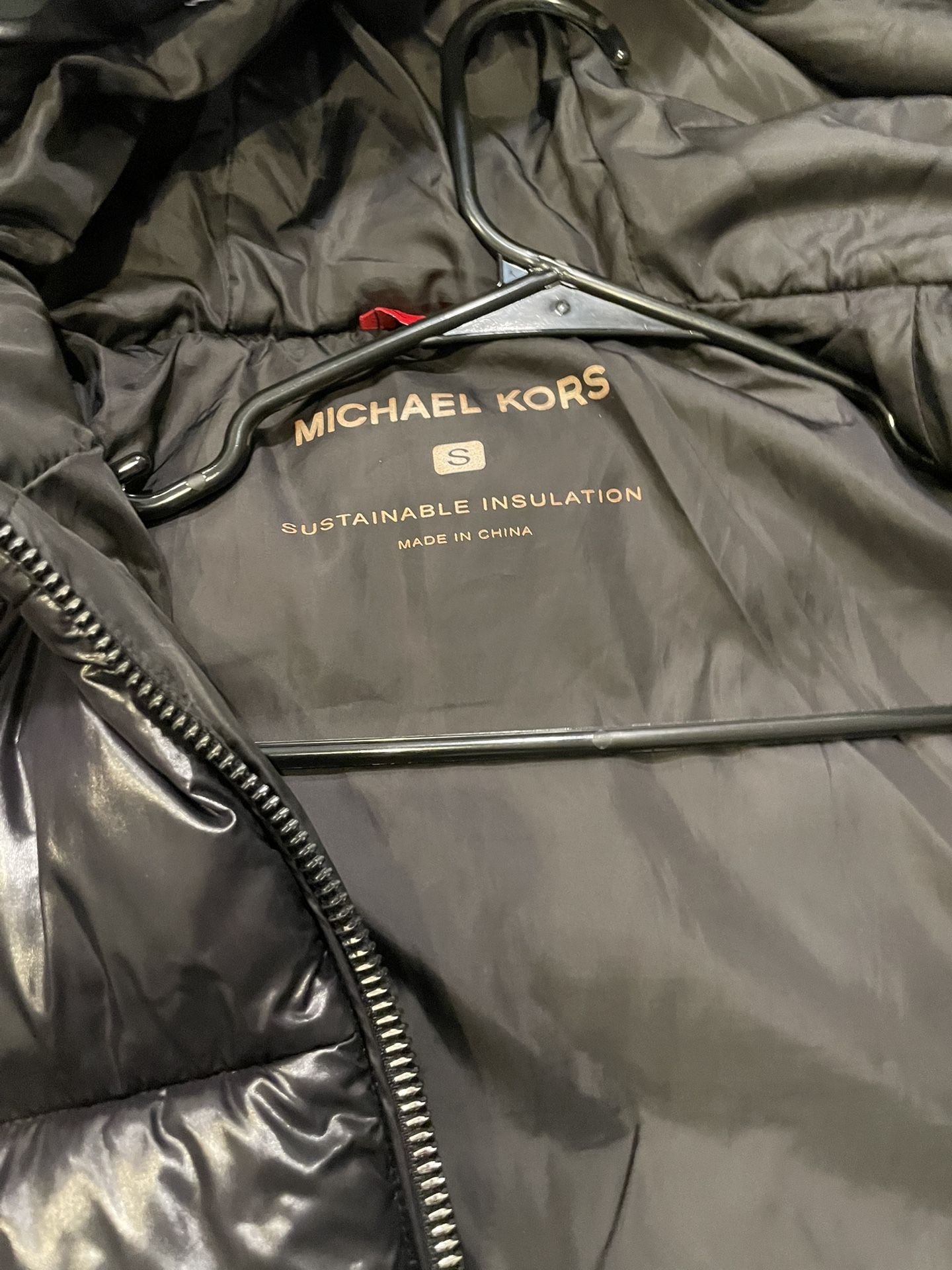 Black Glossy Michael Kors Coat. Good Condition.  Shoes