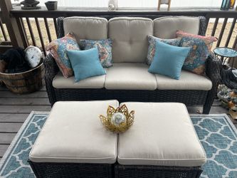 Patio Couch With Two Side Tables And Weather Cover 