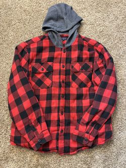 Rue Saint Patrick Sherpa Lined Buffalo Plaid Hoodie Flannel Shirt Men Size Large