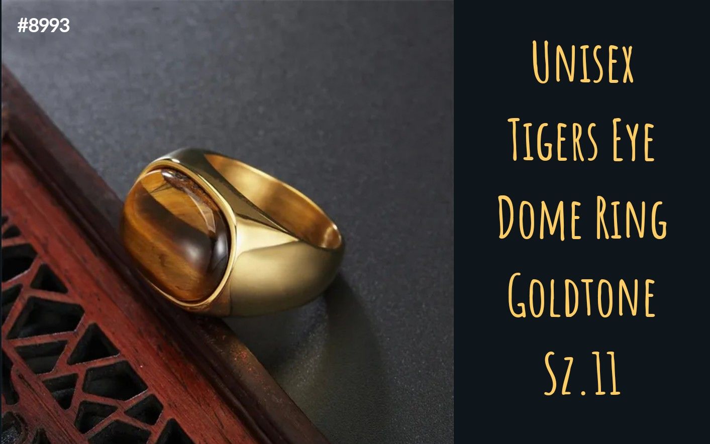 Tigers Eye Dome Ring in Goldtone, Sz.11. Only $15!