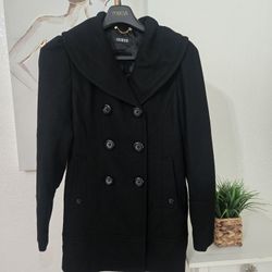 GUESS Women's Classic Black Pea Coat Size Large