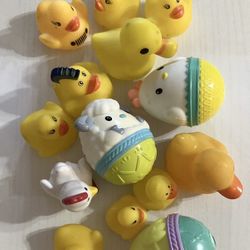 Lot Of 14 Ducks Easter Eggs Chickens Infantino Squeeze And Squeak Toys Jeep Duck