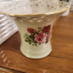 Formaldites Porcelain Vase Open Work Rim by Baum Bros Victorian Rose With Candle