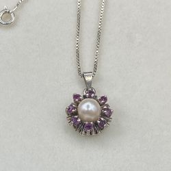 Vintage Cultured Pearl & Ruby Necklace 