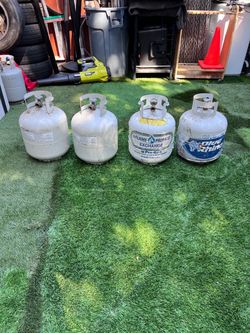 4 Propane Grill Tanks / Cylinders – Partially Filled – BBQ Tank Lot