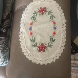 Vintage Oval Embroidered Doille 12” x 8.5 “ Perfect Condition. $5 