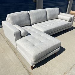Brand New. Mid Century Modern Tufted Sofa Sectional. Left Arm Facing. Retails Over $2300