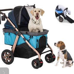 Titan-HD Premium Super-Sized Dog/Cat/Pet Stroller SUV Travel Carriage/w Access Ramp/100Lbs Capacity/Pumpless Rubber Wheels/Aluminum Frame 
